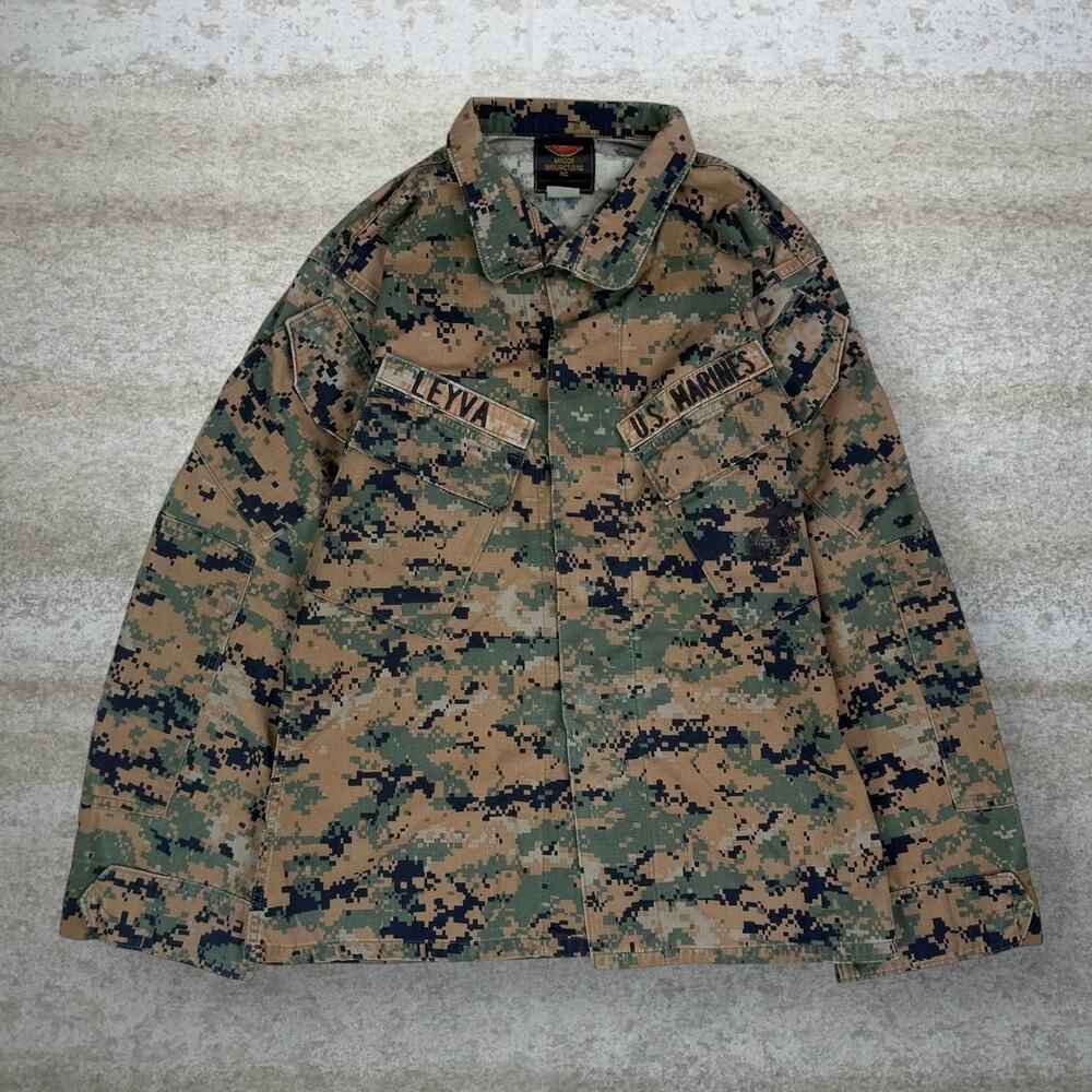 Vintage 90s Military Marine Tactical Button Up Shirt Mens S Digital Camo Short